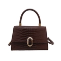 Dark brown faux crocodile skin satchel with a golden marble-effect clasp and handle - Brown