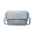 Blue woven lattice crossbody bag with silver bead chain and adjustable leather strap - Blue