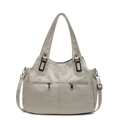 Sac fourre-tout gris clair en cuir PU grande capacité avec bandoulière réglable - Blanc Cassé