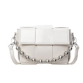 Minimalist white woven leather crossbody bag with silver bead handle and shoulder strap - Off White