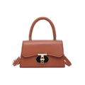 Brown faux leather crossbody bag with golden metal twist lock and top handle - Brown