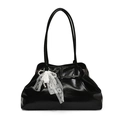 Sac fourre-tout vintage en cuir ciré noir avec breloque élégante en dentelle et perles - Sans Pendentif / Noir