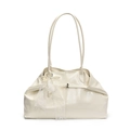 Sac cabas en cuir ciré blanc crème avec nœud en dentelle et pendentif perle - Sans Pendentif / Blanc