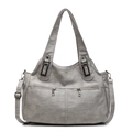 Lichtgrijze shopper van kunstleer met lychee-textuur en ritsdetails voor dames - Lichtgrijs