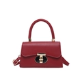 Elegant red faux leather crossbody bag featuring a unique gold T-shaped lock closure - Red