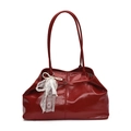 Sac fourre-tout chic en similicuir bordeaux brillant avec nœud en dentelle perlée - Sans Pendentif / Rouge