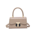 Beige leather square handbag with golden T-shaped metal lock and adjustable strap - Khaki