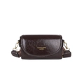 Vintage brown oil wax leather crossbody bag with wide strap and gold hardware - Brown