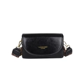 Retro black leather crossbody bag with wide jacquard strap and vintage gold hardware - Black