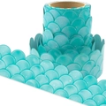 Blue scalloped bulletin board border with mermaid fish scale pattern and starry details - Style A - Teal Fish Scale (X-258191) / 5 Meters