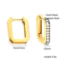 Detail view of gold plated stainless steel rectangle earrings with cubic zirconia stones - Rectangular White Zirconia Style (EA31800AG) / Gold