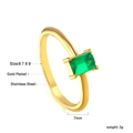 Detail view of gold plated stainless steel ring with 7mm emerald green gemstone - Size 6 Simple Rectangle Green Gem Ring (RI1368J6G)