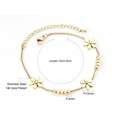 Detail of 14K gold plated stainless steel bracelet featuring flower charms and dimensions - 14K Gold (BR233801K)