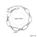 Detail of silver stainless steel oval link bracelet with dimensions and lobster clasp - Silver Large Link Style (BC209618S)