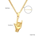 Detail of I Love You hand gesture pendant on a gold chain with length and weight specs - Hand Gesture Style - Gold (NE2G5601G)