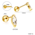 Marquise-cut white zircon stud earrings in gold-tone steel with ball screw back design - Gold Marquise Cut (EA63050AG)