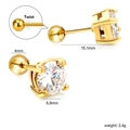 18K gold plated stainless steel stud earrings with four-prong 6.9mm round cubic zirconia - Gold Round Brilliant (EA63090AG)