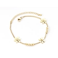 Elegant 14K gold plated stainless steel flower charm bracelet with polished round beads - Gold Flower Beads (BR233801K)