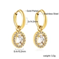 Detail of gold-plated hoop earrings with oval zircon pendant and dimension markings - Gold Clear Stone Style (EA59910AG)