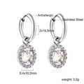 Detail of silver stainless steel hoop earrings with oval crystal drop and weight specs - Silver Clear Stone Style (EA59910AS)