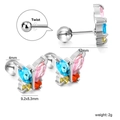 Detail of butterfly stud earring with colorful gems and twist screw ball backing - Silver Multicolor Zircon (EA63140MS)