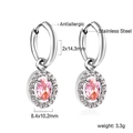 Detail of pink oval stone earrings with measurements and stainless steel material - Silver Pink Stone Style (EA59910FS)