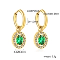 Detail of 18K gold plated stainless steel hoop earrings with green oval crystal pendant - Gold Green Stone Style (EA59910JG)