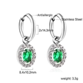Detail of silver stainless steel earrings with oval green zircon and white crystals - Silver Green Stone Style (EA59910JS)