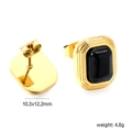 Detail view of square black zircon earrings showing 10.3x12.2mm size and gold plated finish - Rectangular Style (EA58880BG)