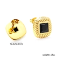 Detail view of 12.2mm square gold plated stud earrings with black zircon and textured edges - Square Style (EA58890BG)