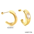 Detail view of gold C-shaped earrings with large round zircon, size 8.2x23mm - White Zirconia (EA58950AG)