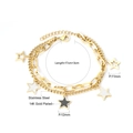 Detail of 14K gold plated double-layer chain bracelet with star charms and measurements - 14K Gold Double Layer Five Star Style (BR234801K)