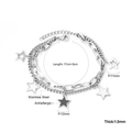 Detailed view of layered star pendant bracelet with 17cm plus 3cm extension chain length - Silver Double Layer Five Star Style (BR234801S)