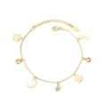 Gold 14K plated stainless steel bracelet with star, moon pendants and zircon stones - Gold Star Moon Rhinestone (BR234201K)