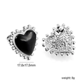 Detailed view of heart-shaped black stone earrings with beaded trim and dimensions - Black Heart Silver Edge (EA5A000BS)