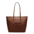 Classic caramel brown tote bag with high-capacity design and back zipper pocket - Brown