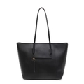 Classic black leather tote bag featuring functional back zipper and long shoulder straps - Black
