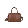 Brown faux leather handbag with crocodile pattern flap and printed fabric strap - Brown