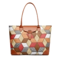 Bolso tote para mujer con diseño geométrico color block y acabado de patchwork en 3D - Celosía Roja (7006)