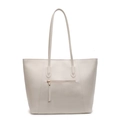 Creamy white large tote bag in smooth PU leather with rear golden zipper pocket - Off White