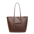 Minimalist large brown tote bag in premium faux leather with a back zipper pocket - Coffee
