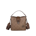 Brown monogram printed bucket bag with wide strap and kangaroo logo detail - Brown (Monogram)
