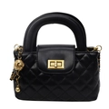 Classic black quilted leather handbag with gold twist lock and elegant top handle - Black
