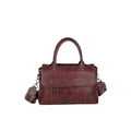 Reddish brown crocodile pattern soft leather tote bag with a wide decorative strap - Red