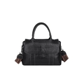 Black crocodile embossed leather tote bag with white contrast stitching and woven strap - Black