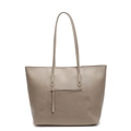 Large taupe PU leather tote bag with a front zipper pocket and long shoulder straps - Apricot