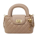 French style quilted chain handbag in light coffee brown with gold twist lock - Khaki
