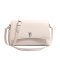 Minimalist cream white underarm bag with vintage oil wax leather and silver buckle - White