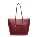 Deep red faux leather tote bag with back zipper pocket and slim round top handles - Burgundy