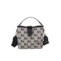 Retro grey bucket bag with black ARCK prints and leather handle on white background - Black (Letter Print)